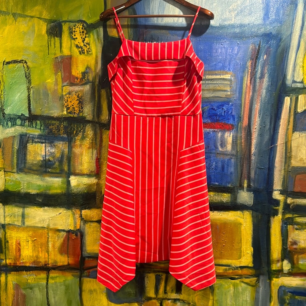 Banana Republic red stripe Spaghetti strap midi dress size 10